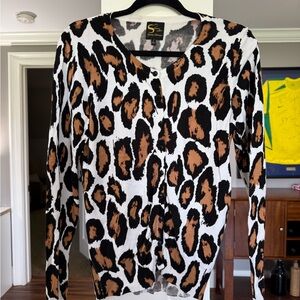Serena Williams Leopard Print Button Cardigan - White, Brown, Black